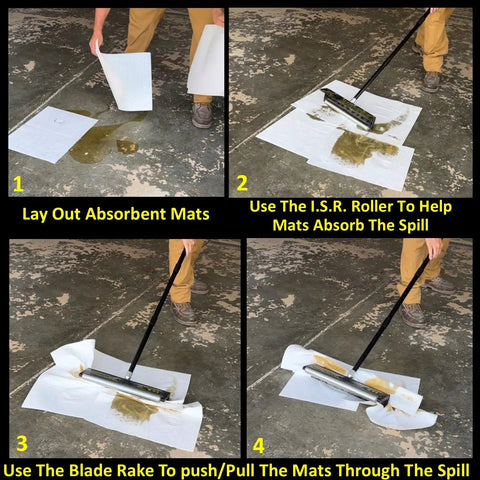 Heavy Duty Industrial Spill Cleanup Kit Featuring Oil Absorbent Emergency Mats Pads Socks Paired With A Tough Roller Rake For NonStop Grease Leak Response And Quick Drydown