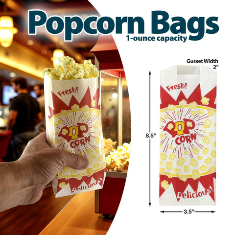 1 Oz Popcorn Bags Burst Design 1000 Per Case Individually Portioned Paper Snack Bags For Parties Catering And Movie Nights