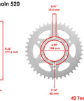 Drive Chain And Sprockets Kit For Trail Boss 325 2000 ATV With 42 Teeth rear sprocket dimensions and chain 520 specifications.