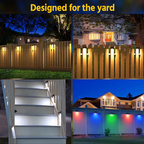 Six Pack Solar Fence Lights Waterproof LED Wall Mount For Deck Patio Railing Stairs With 1500mAh Battery RGB Warm White Cool White