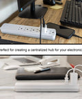 Six Outlet Surge Protector Power Strip Set For Home And Office Use With 10 Ft Cords 800 Joules Flat Plug in home setup