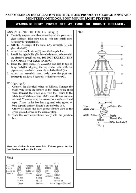 Assembly instructions for Monterey 2 Light Outdoor Post Light in polished brass finish with clear beveled glass and solid brass construction.