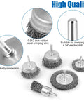 5 Piece Drill Wire Brush Set For Rust Removal And Surface Stripping With 0.012 Inch Carbon Steel Wire And 1/4 Inch Arbor