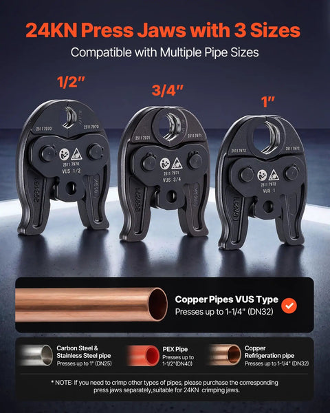 24KN press jaws set for Beast 18V Electric Pipe Crimping Tool For Copper Pipes Half Inch Three Quarter Inch and One Inch