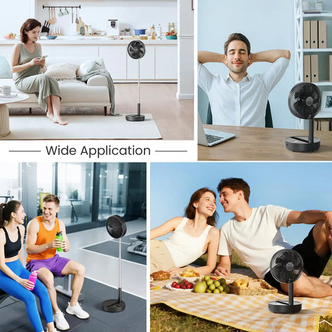 Rechargeable Portable Standing Fan With 8000mAh Battery Remote Quiet 8.1 Inch Oscillating Pedestal Floor Fan in various settings