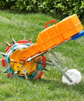 Side view of Eight Row Hand Push Garden Seeder With Seed Sower And Fertilizer Applicator Depth Adjustable For Corn And Soybean