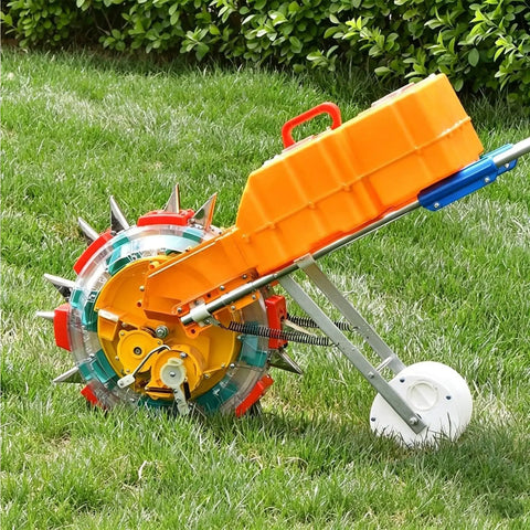 Side view of Eight Row Hand Push Garden Seeder With Seed Sower And Fertilizer Applicator Depth Adjustable For Corn And Soybean