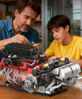 Realistic V12 Engine Model Kit That Runs Visible MOC Car Engine Project For Gearhead Enthusiasts With Motor, Lighting And Exhaust STEM Engineering Toy Set For Adults, Builds Durable, Interactive Engine Display on table