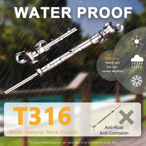 Waterproof 12 Pairs Marine Grade T316 Stainless Steel Cable Railing Kit For Three Sixteenths Inch Wire Rope With Swage Toggle Turnbuckles