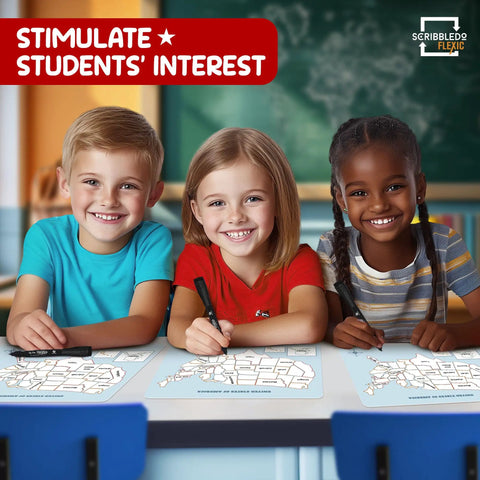 Children using Flexible Dry Erase 11 By 14 Inch United States Map Sheets Pack Of 10 For Students And Teachers Reusable USA Practice Maps