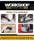 Dusting Brush Attachment For Wet Dry Vacuums lifting dust from crevices, fits 1-7/8 inch hoses, ideal for cars and workshops.
