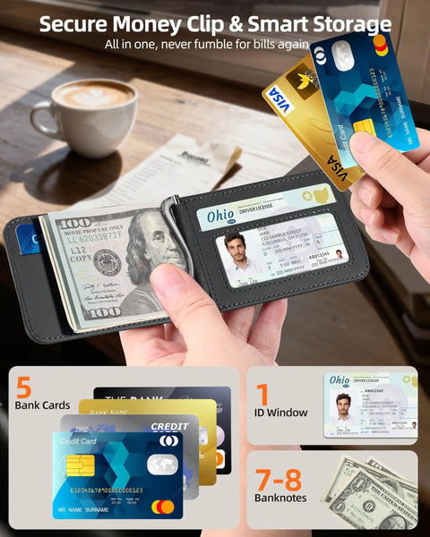MagSafe Wallet With Money Clip For iPhone 17 Through 12 Series, The Strongest Magnetic Card Holder shown holding cards and ID