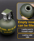 Dummy Grenade Replica Made From Durable Nylon Plastic for Airsoft and Cosplay Gear showing open top and filling options