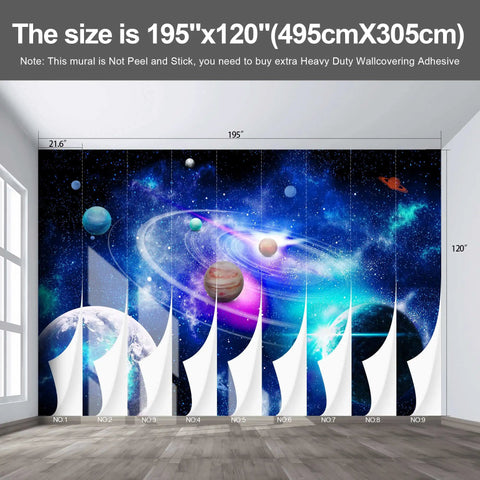 Epic Kids Planet Murals Galaxy Backdrop Solar System Starry Night Sky Ceiling Living Room And Bedroom Wallpaper Large 195 X 120 Inches Fabric Wall Mural Not Peel And Stick Waterproof Easy To Clean Home Theater Universe displayed in 21 panels.