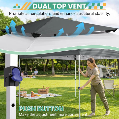 Person setting up 10x20 Pop Up Gazebo With Mosquito Netting Sidewalls No Tools Needed One Push Easy Up Canopy With Dual Vent Roof