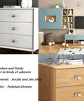 Five Pack Clear Acrylic Cabinet Handles With Single Hole Design Polished Chrome Zinc Alloy Drawer Pulls on furniture.