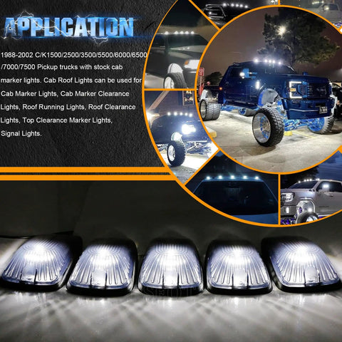 5 Pack White LED Cab Roof Marker Lights For Chevy GMC CK Pickup Trucks 1988 To 2002 Top Clearance Marker Lamps 12V Waterproof