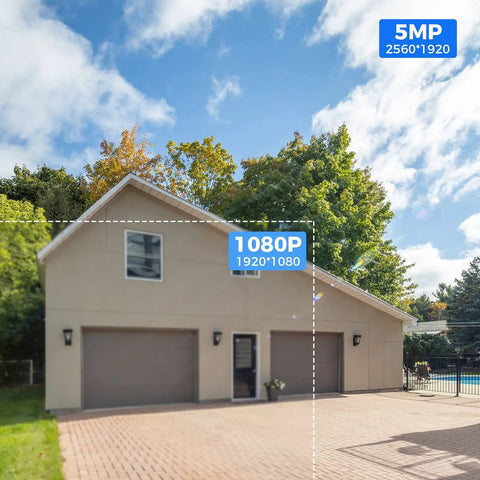 Image showing the clarity of 5MP and 1080P resolutions on 2K Outdoor Security Camera Bullet With 2 Way Audio And 3MP IP Surveillance IP66 Weatherproof Night Vision Motion Detection Remote Viewing SD Storage Works With Wireless Systems