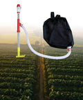 Backyard Spreader Backpack Sprayer for Granular Manure and Fertilizer with stainless steel tube over farm field