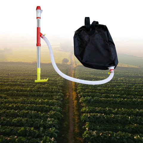 Backyard Spreader Backpack Sprayer for Granular Manure and Fertilizer with stainless steel tube over farm field