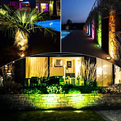 Outdoor RGB Landscape Lights With Remote Control And Memory Function, 10W in-ground lights illuminating yard and garden features