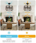 20 Inch Bladeless Ceiling Fan With Lights Remote App Control, Modern Vintage Design, showing summer and winter airflow directions