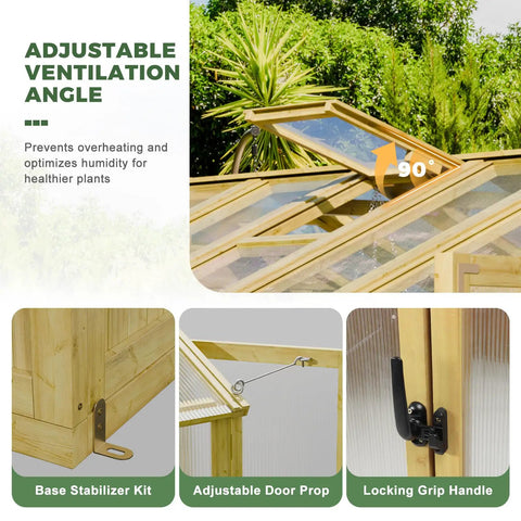 Sturdy 6x8 Ft Wood Greenhouse Kit Outdoor Heavy Duty Walk In Polycarbonate Backyard Garden Greenhouse With Adjustable Roof Vent