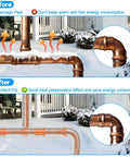 Before and after comparison showing exposed pipes and pipes wrapped with 2 Inch By 33 Foot Outdoor Pipe Insulation Wrap Self Adhering Foam Tape.