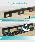 Under Desk Cable Management Tray 31.5 Inch Metal Cord Organizer Rack installation guide showcasing mounting under desk.