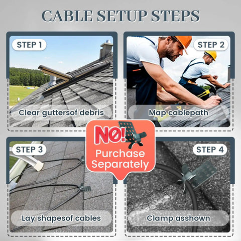 Installation steps for gutter heating cable for roof snow melting with self regulating technology and lighted plug.