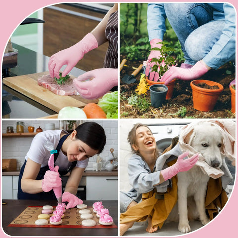 Top Shelf Disposable Nitrile Dish Gloves With Extended 12 Inch Cuff, 6 Mil Thick Guard, Cherry Blossom Print, Latex Free, Straight Up Reliable For Deep Cleaning And Hair Dye, Box Of 100 used for cooking, gardening, baking, and pet care.