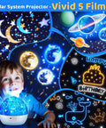 Kids Space Projector Night Light With 360 Degree Rotation And Five Projection Films, cosmic stars moon light projection.