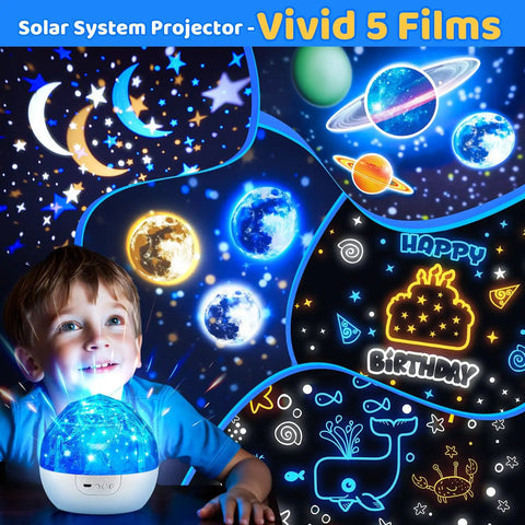 Kids Space Projector Night Light With 360 Degree Rotation And Five Projection Films, cosmic stars moon light projection.