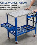 Hella Sturdy Carbon Steel Welding Table And Shop Ready Mobile Workbench 36 By 18 Inch with tool storage and casters
