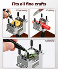 Slick Mini Bench Vise Featuring Sweet 360 Degree Rotating Ball Joint Base, Legit Aluminum Alloy Table Top Hobby Clamp Offering Flexible Multi Angle Tilting And Secure Grip For Gunpla Assembly Jewelry Repair Electronics Soldering Work, Rich Red, shown in use for engraving, cutting, and coloring.