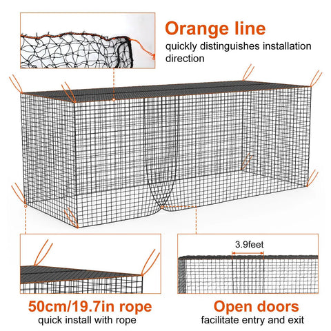 Batting Cage Net 10x10x35 Ft Heavy Duty Enclosed Net With Door Only Net No Poles Or Frame Backyard Softball Baseball Hitting And Pitching Net For Backyard Practice with orange line and rope.
