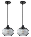 2 Pack 7.7 Inch Black Brownish Grey Seeded Glass Pendant Lights For Kitchen Island And Dining Area Over Sink, Indoor Ceiling Light Fixtures