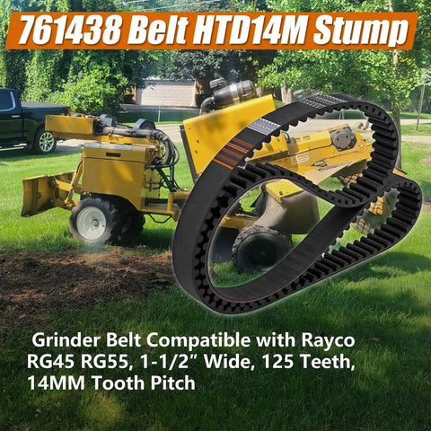 Stump Grinder Belt HTD14M 1-1/2 Inch Wide 125 Teeth 14mm Pitch Compatible With RG45 RG55 Drive System in front of machinery