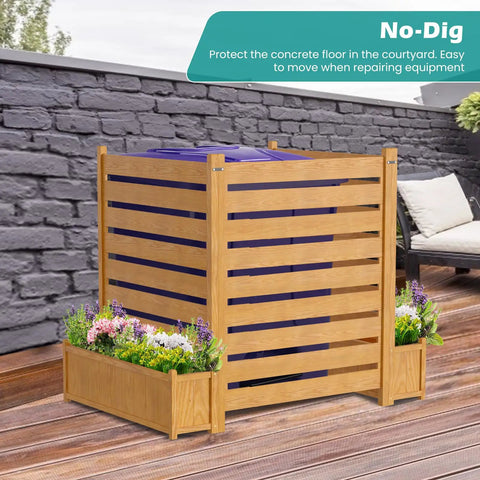 Freestanding Outdoor Privacy Screen Panel With Planter Box For AC Units And Trash Cans, 36 Inch Wide And 45 Inch High, No Dig Kit