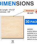 Front view of 12x12 inch basswood sheet, 1/8 inch (3 mm) thick, unfinished wood for laser cutting; part of a 30-pack