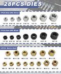 28 piece dies assortment from the 61 Piece All In One Pro Grade Thread Repair Kit With Thread Restorer Tool Set UNC UNF And Metric Chasers