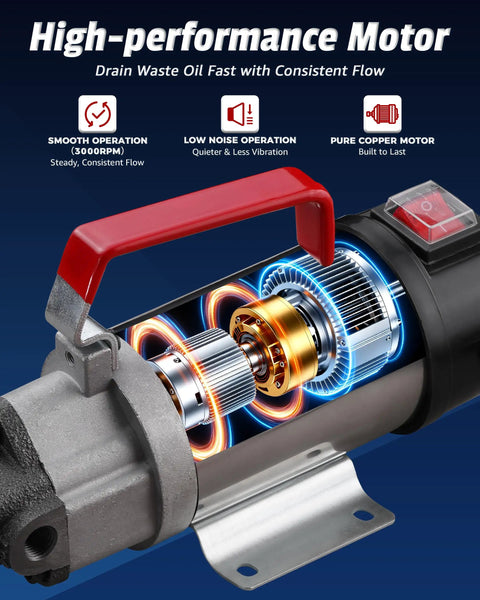 Heavy Duty 12V Oil Extractor Pump Equipped With Pure Copper Motor shows internal components with high-performance motor and smooth operation.
