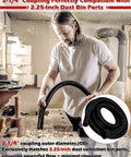 Man using Heavy Duty 10 Ft Vacuum Hose Replacement with 2.25 In Cuff and 1.25 In Diameter, universal fit for shop vacs.