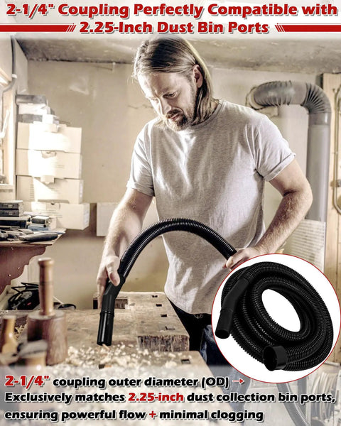 Man using Heavy Duty 10 Ft Vacuum Hose Replacement with 2.25 In Cuff and 1.25 In Diameter, universal fit for shop vacs.