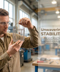 Man holding a Slick Heavy Duty Stainless Steel Ultrasonic Cleaner Basket With Fine Mesh And Swinging Handle for Jewelry Lab Equipment.