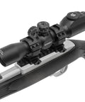 Heavy Duty Ruger 10/22 Picatinny Rail Mount With Sleek Matte Black Finish Machine Milled From Solid Aircraft Aluminum For Hassle Free Scope Alignment And Snappy Field Accuracy Made Stateside mounted with a scope on a rifle.