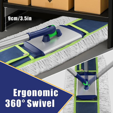 41 Inch Wide Industrial Dry Mop For Heavy Duty Cleaning with long handle and 360° swivel on hardwood floor