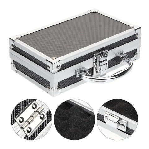Heavy Duty Aluminum Tool Case With Dead Secure Latch And Comfy Grip Handle For Organizing Multi Purpose Large Capacity Work Gear Tablets Screws And Electronic Devices Portable Storage Box, showing exterior details.