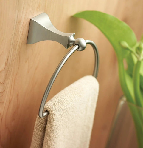 Retreat Collection Brushed Nickel Bathroom Hand Towel Ring With Wall Mount Hardware For Easy Install And Coordinating Bath Accessories In A Warm Modern Brushed Metal Finish