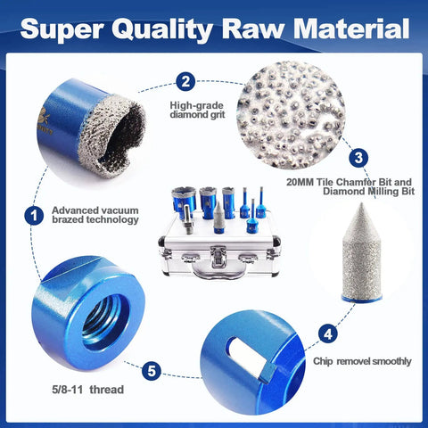 Dope Diamond Core Drill Bit Set For Porcelain Tile Ceramic Marble Granite Drilling With Diamond Drill Bits 6/6/8/25/35/50mm and adapter